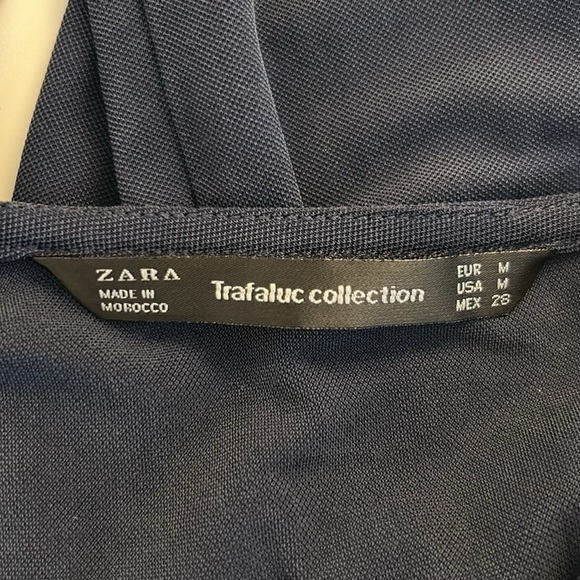 Zara Blue Front Lace Up Low Back Long Leave Bodysuit Top Size Medium - Picture 7 of 8